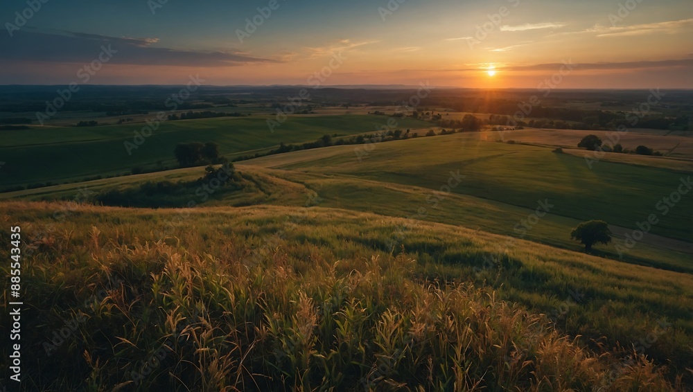 Scenic sunset view over a vast fiel Scenic sunset view over a vast fiel