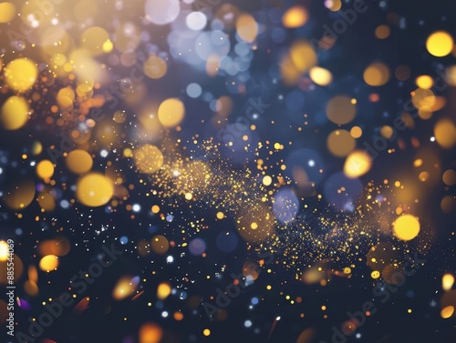 mesmerizing golden bokeh effect against dark background shimmering lights and floating confetti create magical celebratory atmosphere for festive designs