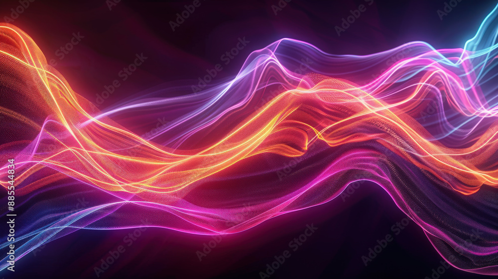 Colorful Neon Light Waves in Night Sky Colorful Neon Light Waves in Night Sky