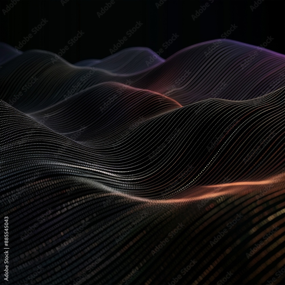 Fototapeta premium Dark digital background, tech waves pattern, digital data banner, audio mockup, glowing wavy mockup