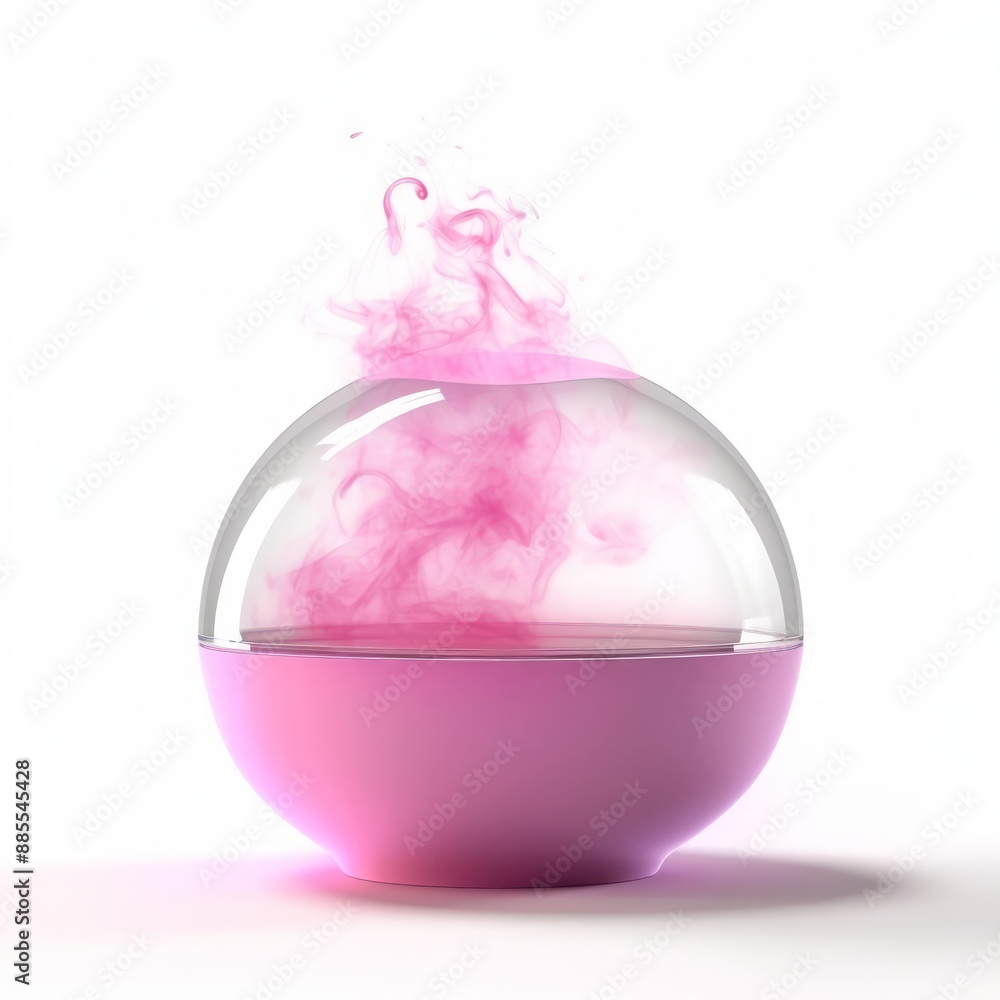 3d illustration of modern sphere shape essential oil diffuser, air humidifier or aroma lamp. Isolated on white background. Pink diffuser on pedestal or platform. 3d illustration of modern sphere shape essential oil diffuser, air humidifier or aroma lamp. Isolated on white background. Pink diffuser on pedestal or platform.