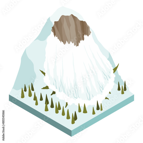 Nature Disaster Concept 3d Isometric View Include of Avalanche Snow. Vector illustration