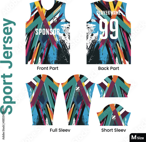 Jersey design template for printing and sublimation. Medium size geometric line jersey pattern template t-shirt