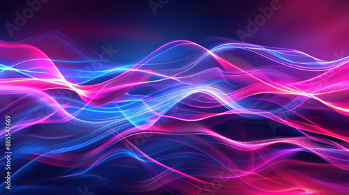 Abstract Neon Light Waves in Night Sky 