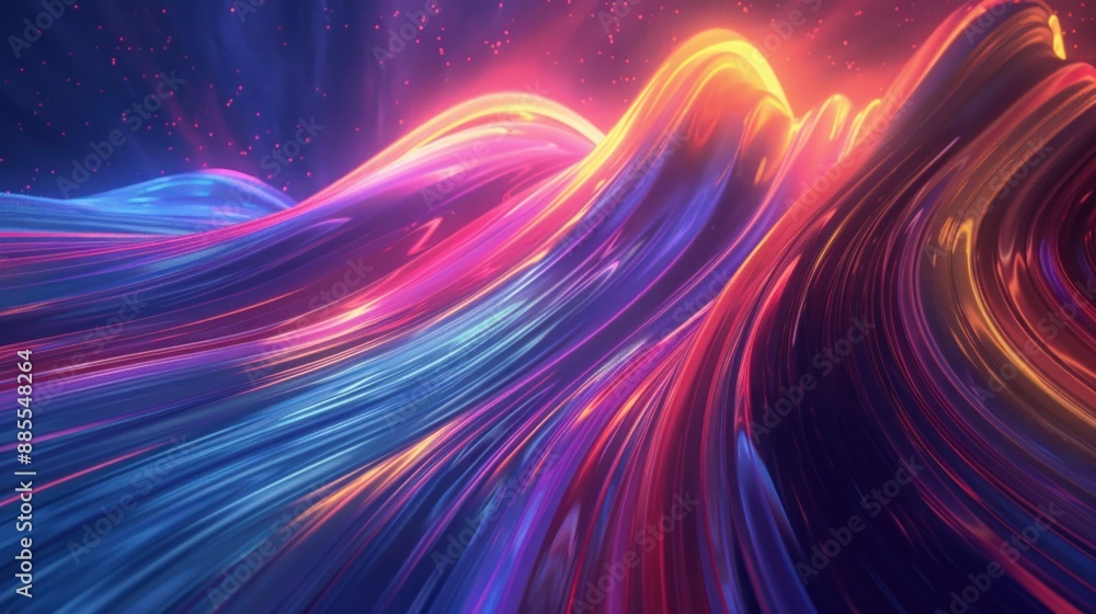 Multicolor glowing futuristic wavy landscape with bright particles Multicolor glowing futuristic wavy landscape with bright particles