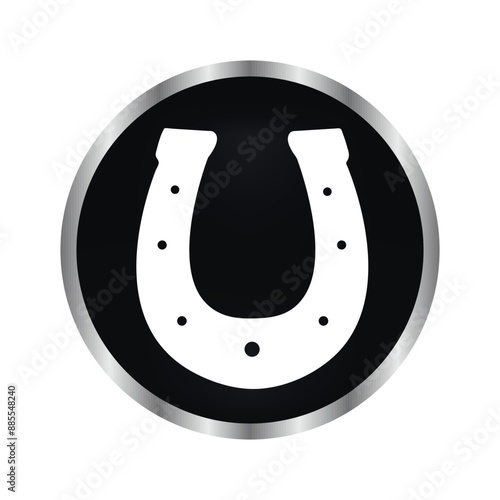 horseshoe on black button vector icon