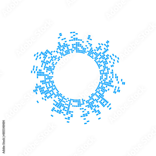 Radial blue sound wave, vector circle audio impulse pixels signal, circular music sound equalizer, voice volume frame