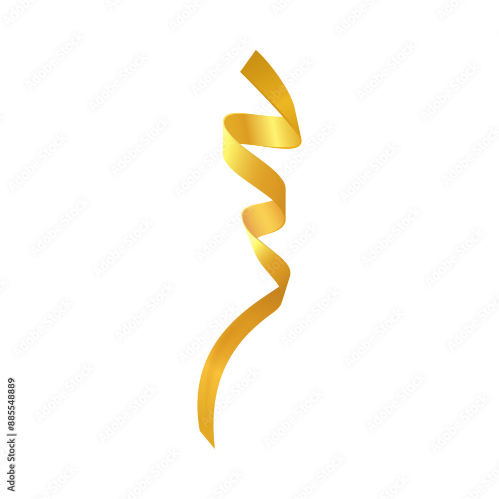 Realistic golden ribbon, vector shiny gradient twisted ribbon, serpentine, spiral confetti, holiday decoration design Realistic golden ribbon, vector shiny gradient twisted ribbon, serpentine, spiral confetti, holiday decoration design