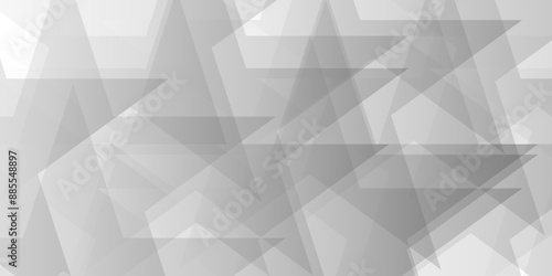 Abstract minimal geometric white and gray light background design. white paper transparent material in triangle technology and square shapes in random geometric pattern 