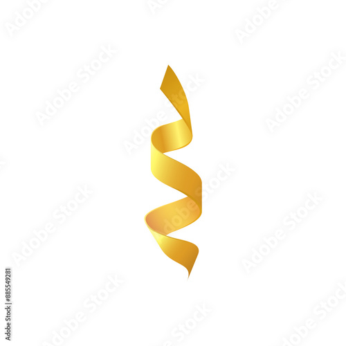 Realistic golden ribbon vector icon, shiny gradient twisted ribbon, serpentine, spiral confetti, holiday decoration