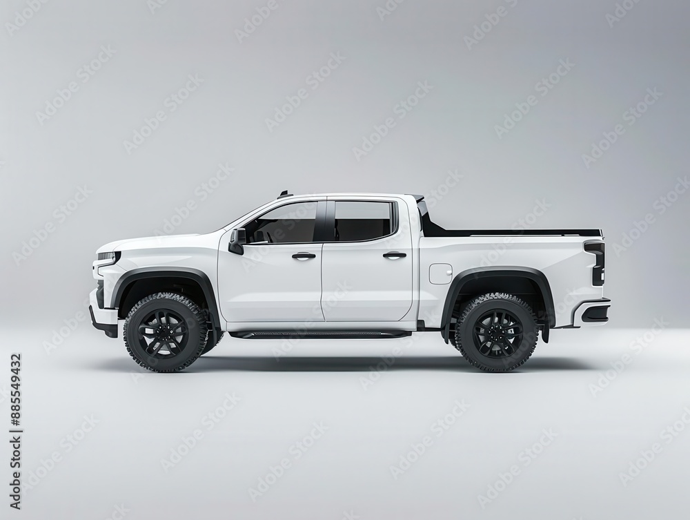sleek white pickup truck showcased in a minimalist studio setting clean lines and modern design emphasized by stark white background perfect for vehicle mockups and automotive concepts sleek white pickup truck showcased in a minimalist studio setting clean lines and modern design emphasized by stark white background perfect for vehicle mockups and automotive concepts