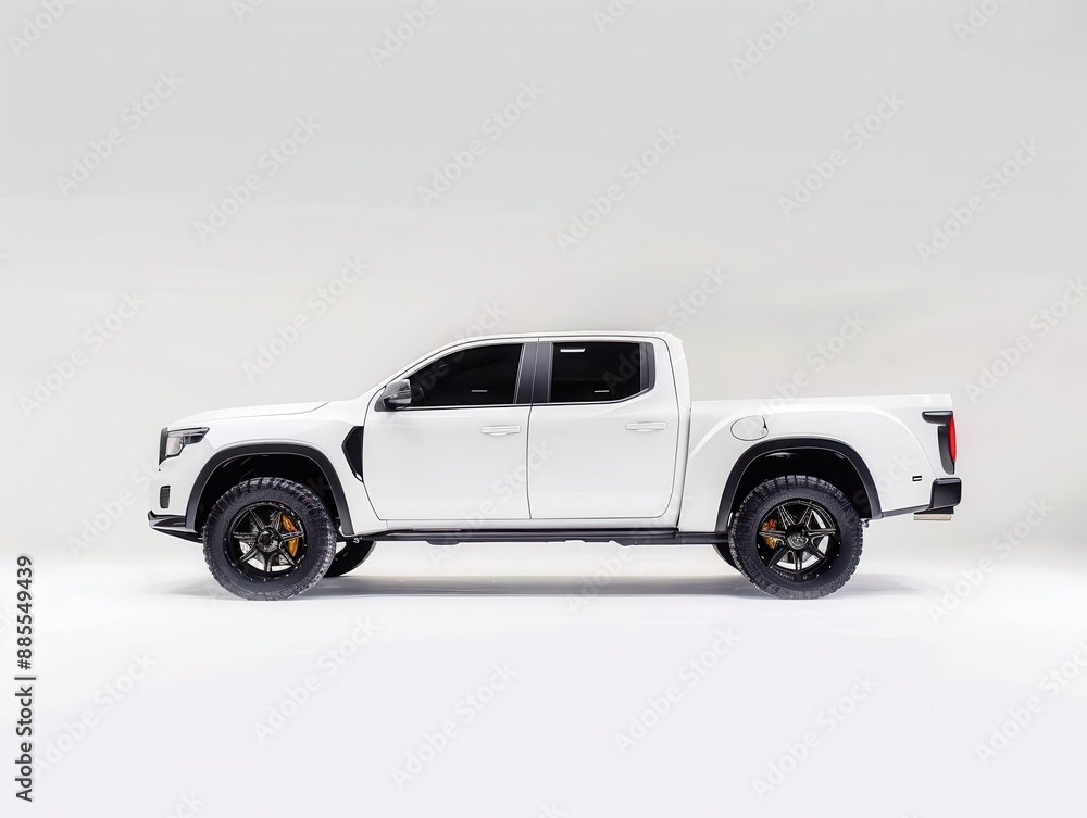 sleek white pickup truck showcased in a minimalist studio setting clean lines and modern design emphasized by stark white background perfect for vehicle mockups and automotive concepts sleek white pickup truck showcased in a minimalist studio setting clean lines and modern design emphasized by stark white background perfect for vehicle mockups and automotive concepts
