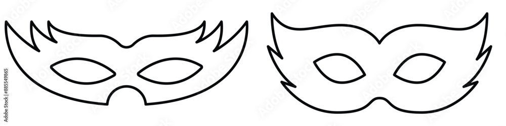 Superhero or thief mask with eye slits vector black icon set. Masquerade costume mask silhouette hidden villain or burgar face. Simple design carnival incognito party masque clip art illustration. eps Superhero or thief mask with eye slits vector black icon set. Masquerade costume mask silhouette hidden villain or burgar face. Simple design carnival incognito party masque clip art illustration. eps