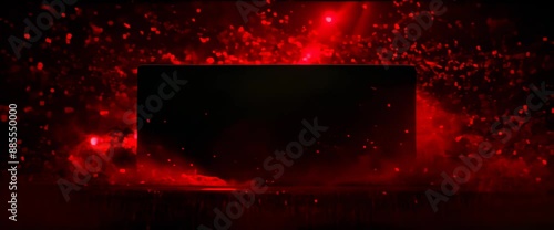 Black Friday web marketing Banner background. Square rectangle picture frame with red neon color motion graphic on isolated black background with confetti. red light moving. Generative ai