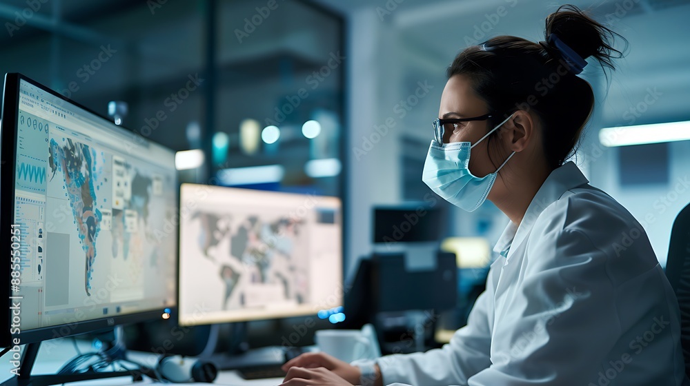 doctor wearing medicine mask using computer doctor wearing medicine mask using computer