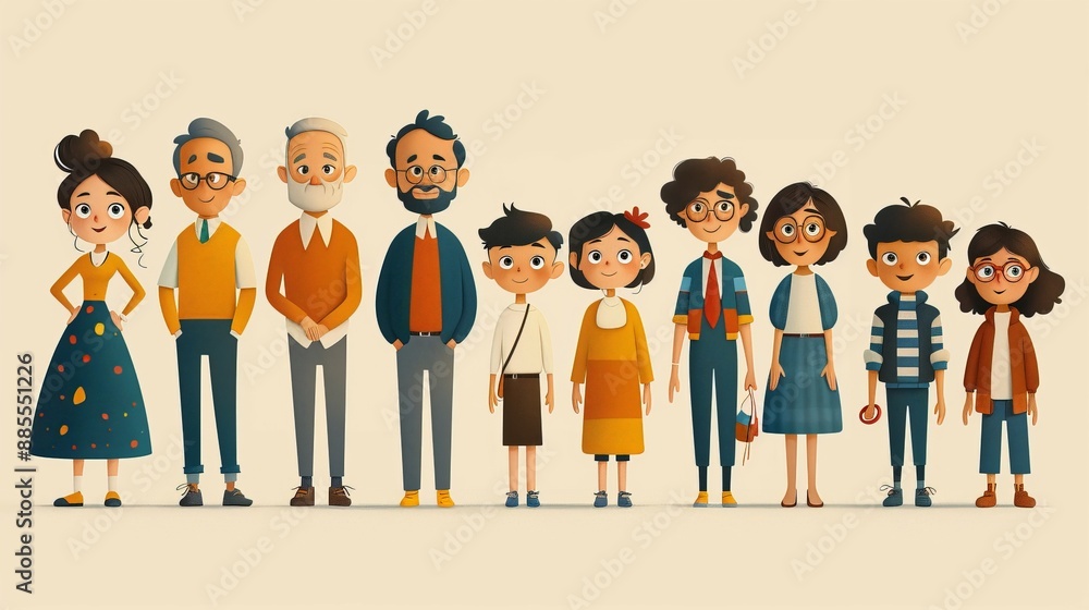 A Multigenerational Family Portrait in a Cartoon Style. Generative AI A Multigenerational Family Portrait in a Cartoon Style. Generative AI