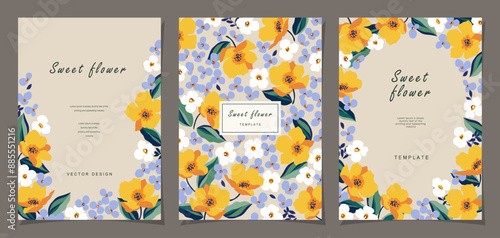 ชื่อ	
Flower template set for poster, card, cover, label, banner in modern minimalist style and simple spring design templates with florals and plants.