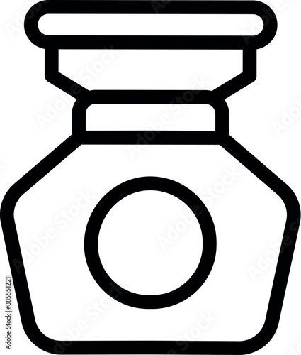 Simple bold line icon of a coffee grinder holding ground coffee, ready to be brewed