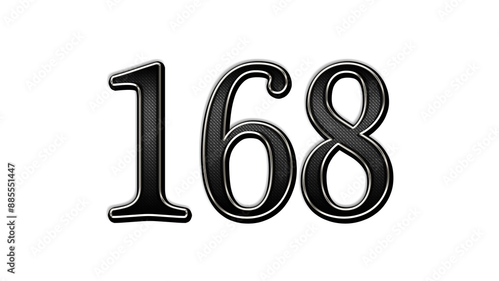 black metal 3d design of number 168 on white background. black metal 3d design of number 168 on white background.