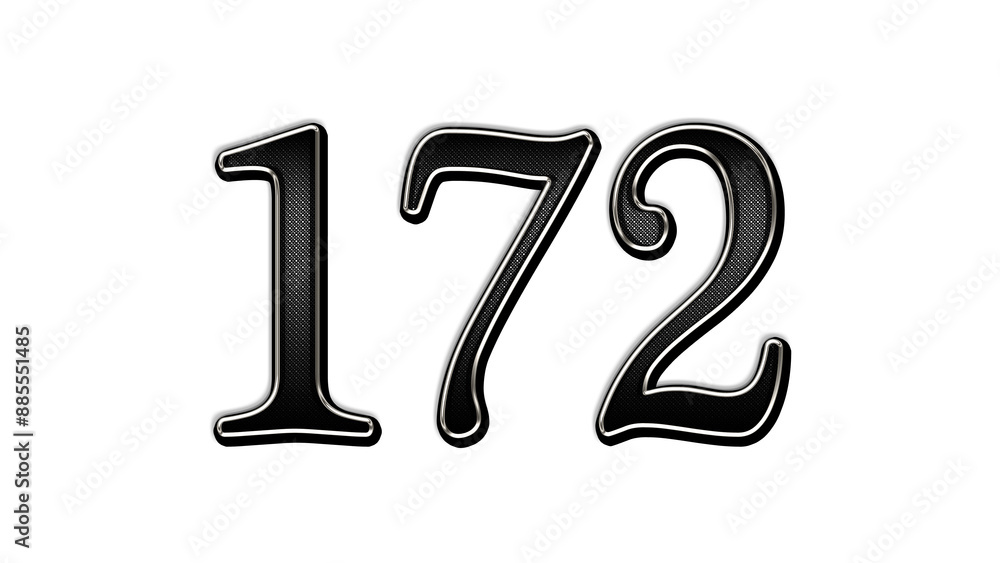 black metal 3d design of number 172 on white background. black metal 3d design of number 172 on white background.