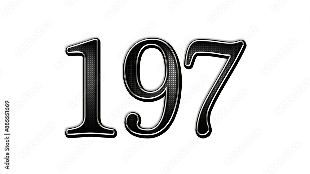 black metal 3d design of number 197 on white background. black metal 3d design of number 197 on white background.
