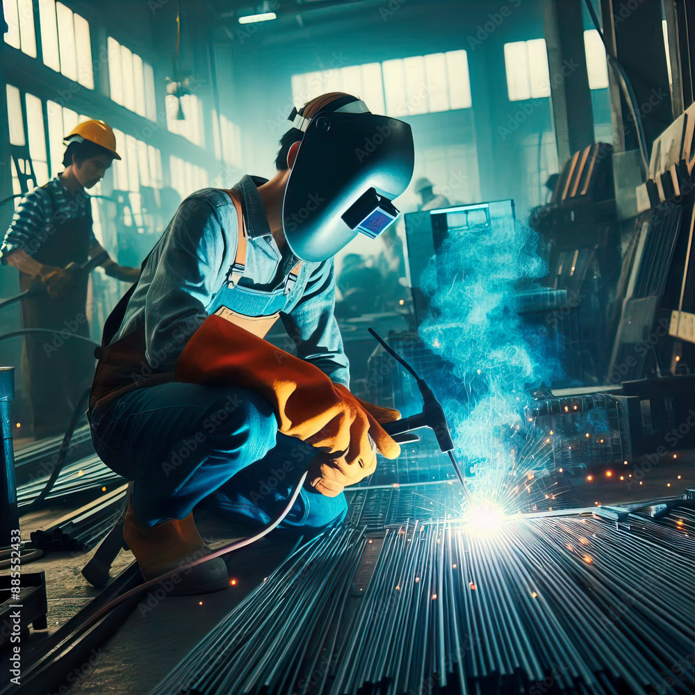 worker performing arc welding in factories worker performing arc welding in factories