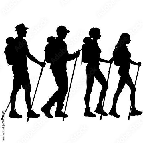 Mountain Hiking or Hiker Silhouettes Vector illustration
