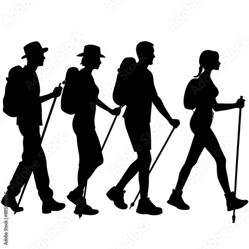 Mountain Hiking or Hiker Silhouettes Vector illustration

