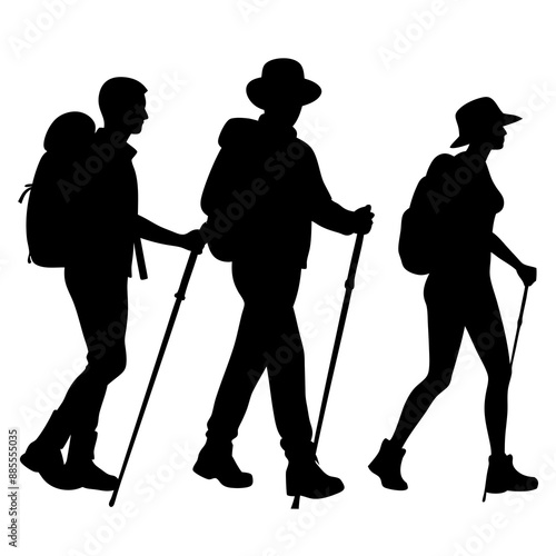 Mountain Hiking or Hiker Silhouettes Vector illustration
