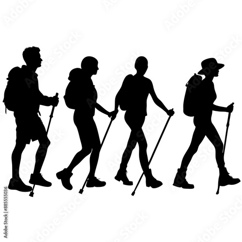 Mountain Hiking or Hiker Silhouettes Vector illustration
