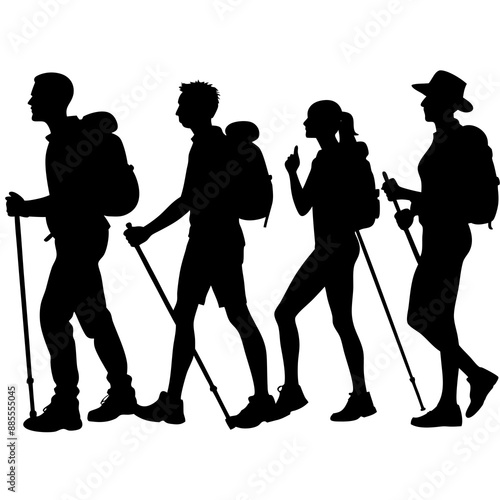 Mountain Hiking or Hiker Silhouettes Vector illustration
