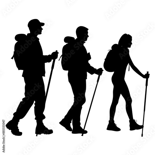 Mountain Hiking or Hiker Silhouettes Vector illustration
