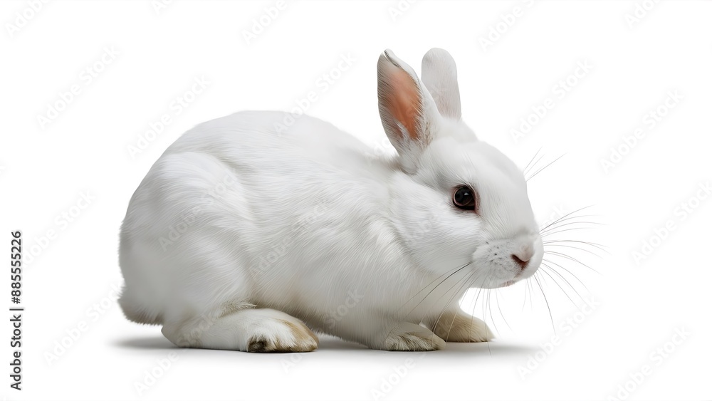 A white rabbit with black eyes on a white background A white rabbit with black eyes on a white background