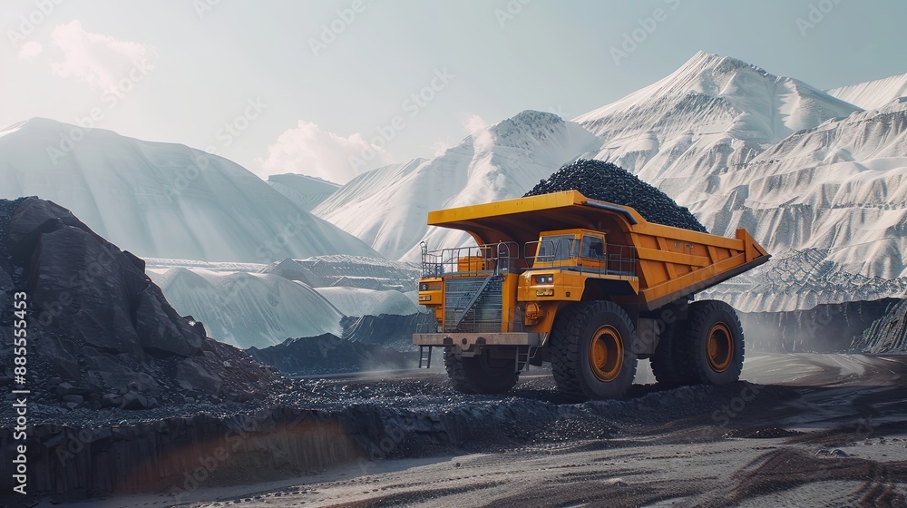 Transportation of coal in a huge dump truck. The concept of developing a deposit of something. Large scale mining operations. Illustration for varied design. Transportation of coal in a huge dump truck. The concept of developing a deposit of something. Large scale mining operations. Illustration for varied design.