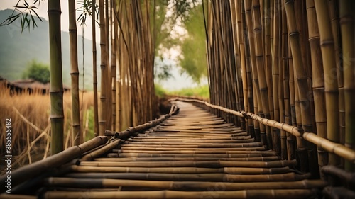 path to the beach. . barrier of bamboo sticks