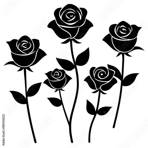 roses set silhouette vector illustration
