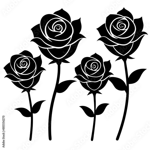 roses set silhouette vector illustration
