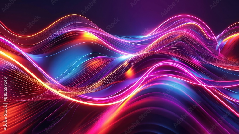 Naklejka premium A beautiful neon wave illustration featuring radiant, intertwining lines that create a sense of fluid motion and energy.