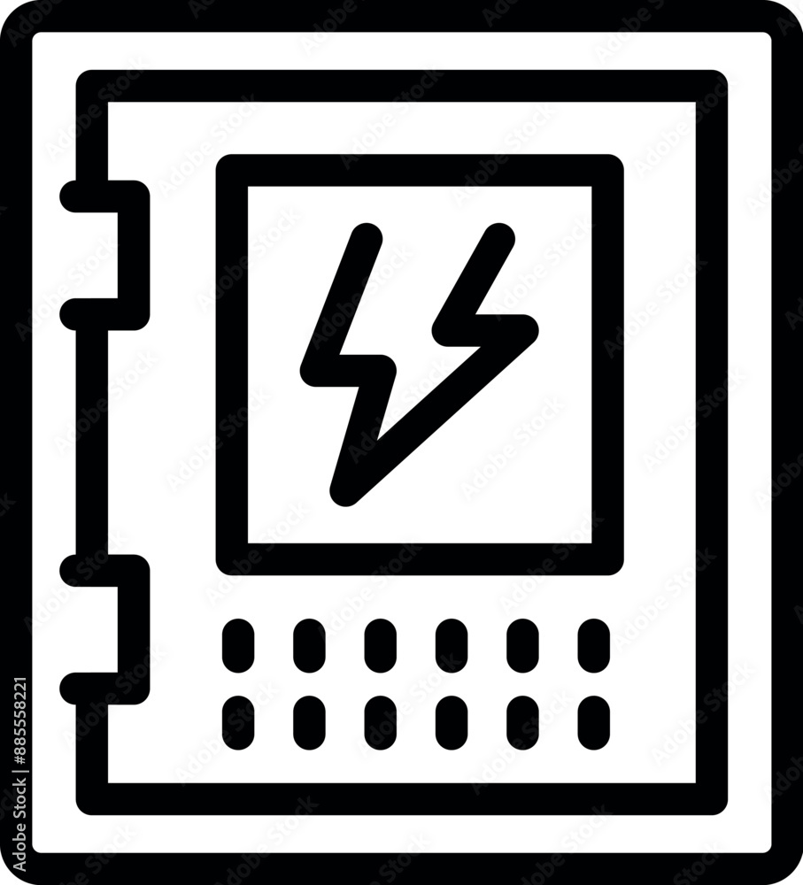 Line art icon of an electrical panel showing high voltage risk with a lightning bolt symbol Line art icon of an electrical panel showing high voltage risk with a lightning bolt symbol