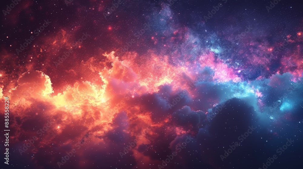 Fototapeta premium A Night Sky Awash in Cosmic Hues: A Kaleidoscope of Stars and Nebulae. Generative AI