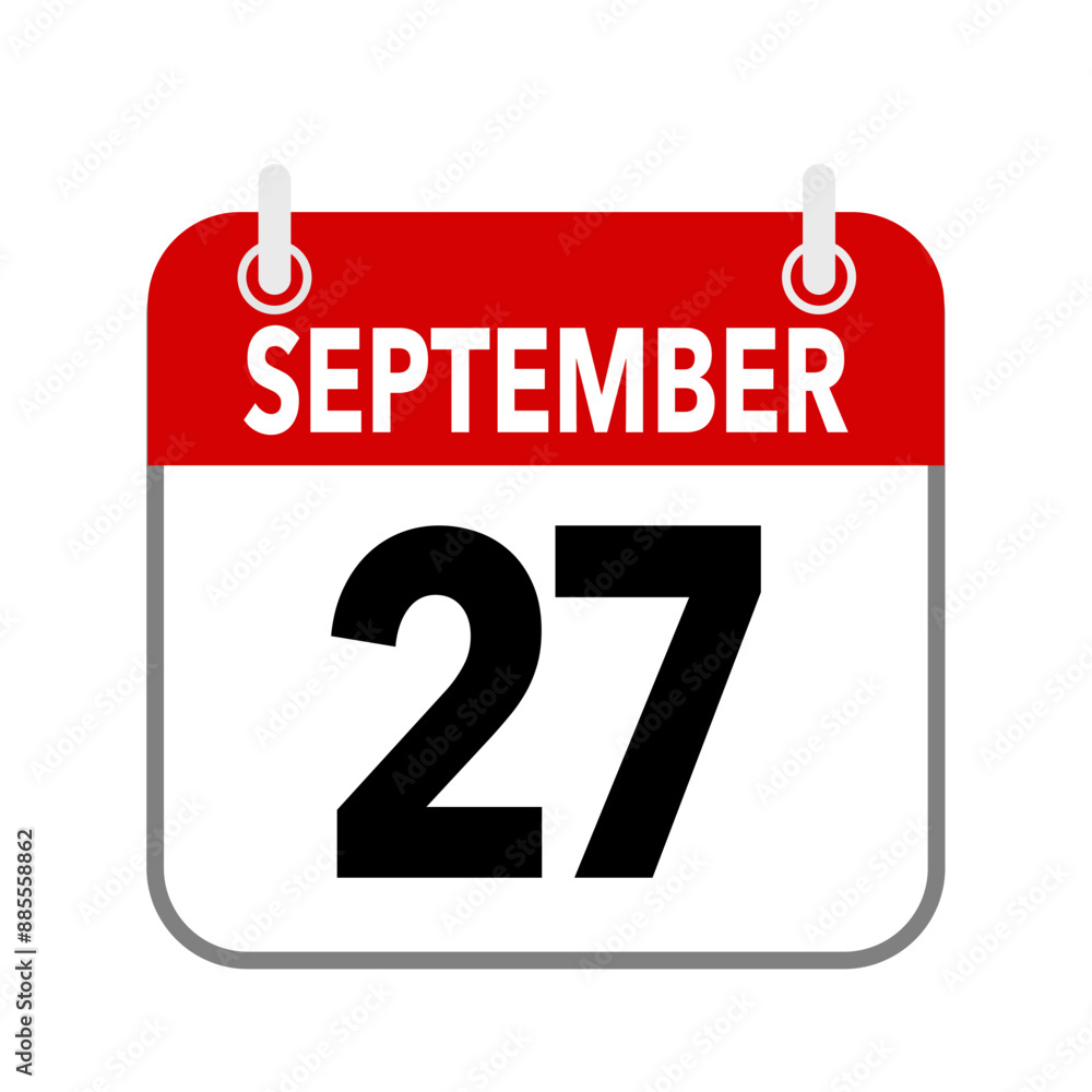 27 September, calendar date icon on white background 27 September, calendar date icon on white background