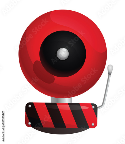 Red fire alarm system signal device isolated on white. Prevention, emergency, warning bell. Vintage signaling. Retro signalization. Firefighter equipment and tool. Vector cartoon illustration