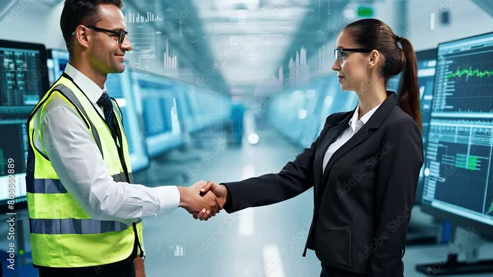 engineers shaking hands, a man and a woman engineers shaking hands, a man and a woman