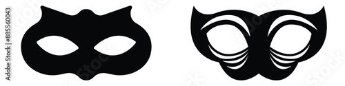 Mask superhero carnival villain or burgar vector icon set. Black masquerade costume eye mask silhouette hidden person face. Simple design incognito party masque shape vector illustration. eps 10