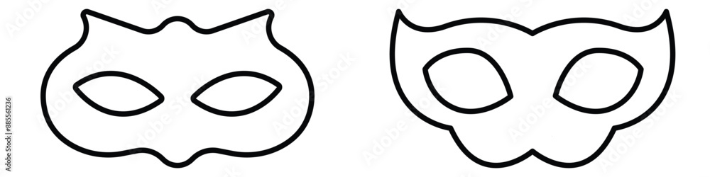 Superhero or thief mask with eye slits vector black icon set. Masquerade costume mask silhouette hidden villain or burgar face. Simple design carnival incognito party masque clip art illustration. eps Superhero or thief mask with eye slits vector black icon set. Masquerade costume mask silhouette hidden villain or burgar face. Simple design carnival incognito party masque clip art illustration. eps