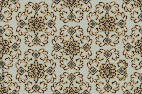 Flourish seamless pattern european retro interior decor style. Floral ornament with fantastic flowers and leaves.