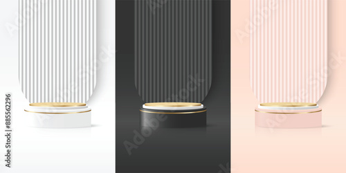 product display stand It is a cylindrical platform that simulates product presentation Wall backdrop Platform vector design