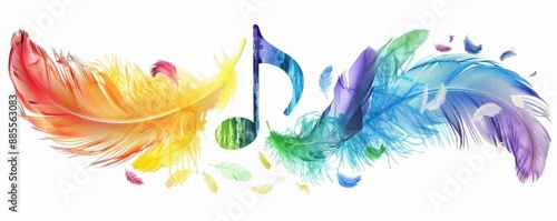 Music note made of rainbowcolored feathers, music note, colorful sound inspiration