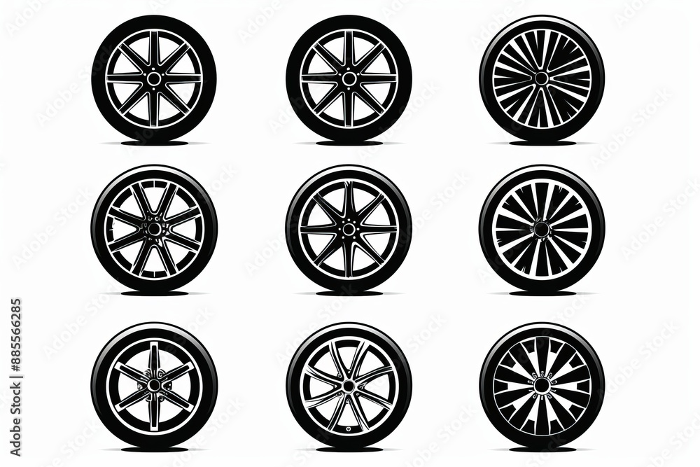 Car wheels icon, tire silhouettes, rim symbol, auto wheels sign, car tyre pictograms, minimal Car wheels icon, tire silhouettes, rim symbol, auto wheels sign, car tyre pictograms, minimal