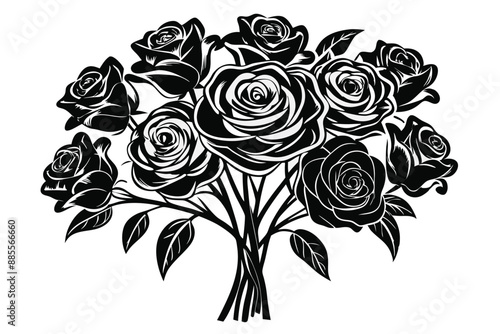 Elegant vector rose floral design in black and white